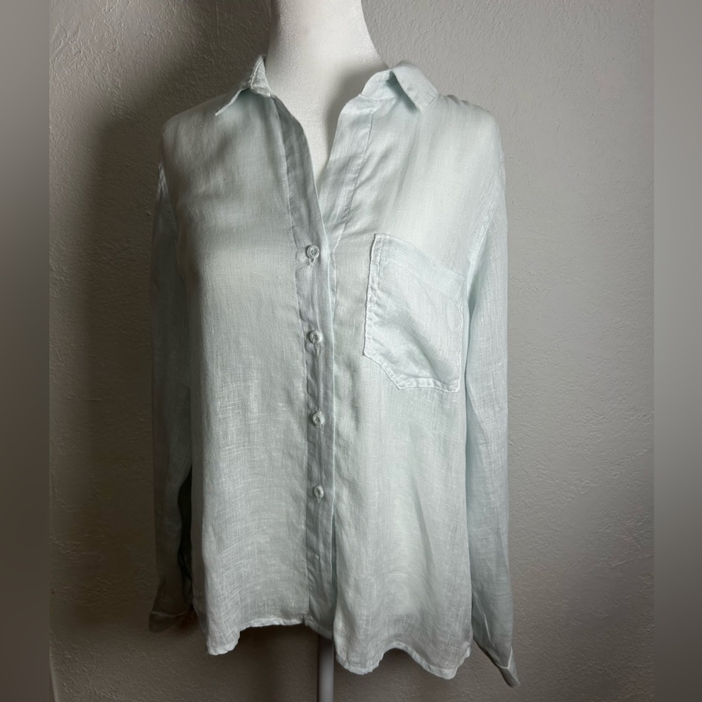 Bella Dahl Soft Gray Button Down Shirt Size S 100% Linen.